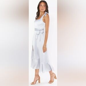 New With Tags Show Me Your Mumu Claire Midi Dress Silver Luxe Satin Size XL